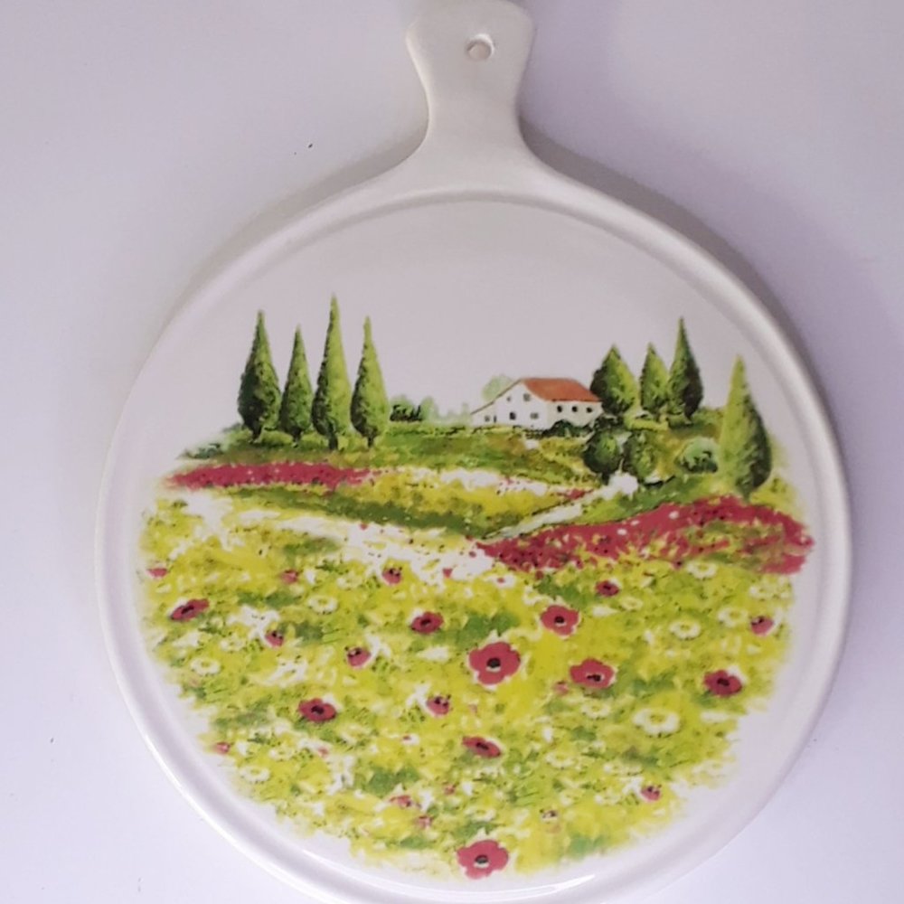 Ceramica Cuore Tuscan Scene Trivet Cheese Tray Serving Platter Wall Hanging